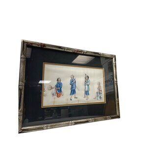 Vintage Framed Chinese handpainted Watercolor Painting silk bamboo-Style Frame